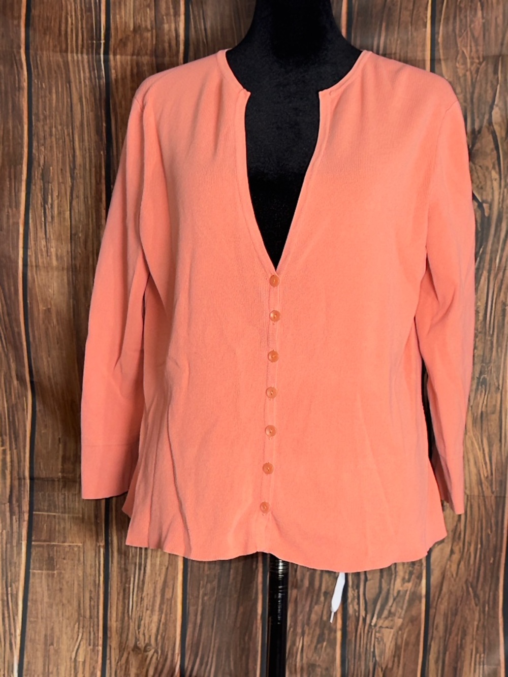 Talbots Petite Cardigan Womens M Coral Pink V Neck Button Front 3/4 Sleeve Sweat